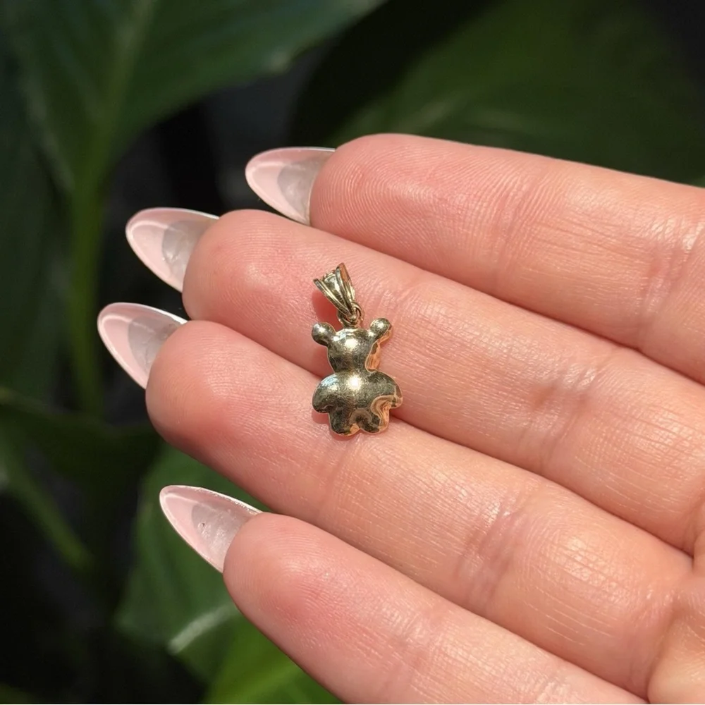 10K Real Yellow Gold Teddy Bear Pendant 0.75”